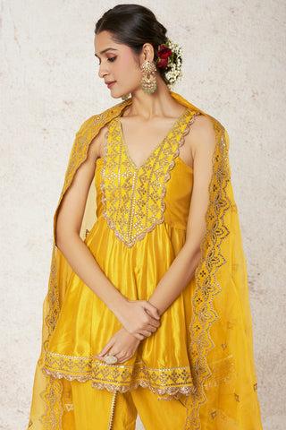 Gopi Vaid-Shiza Mustard Peplum And Dhoti Set-INDIASPOPUP.COM