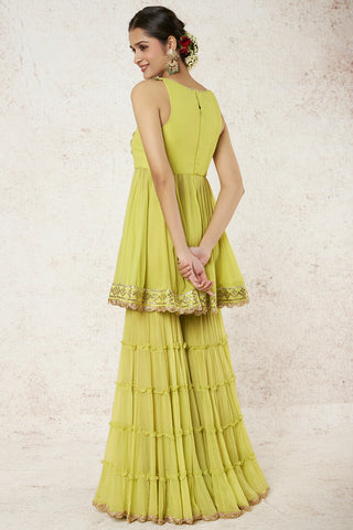 Gopi Vaid-Jazeera Lime Green Peplum Sharara Set-INDIASPOPUP.COM