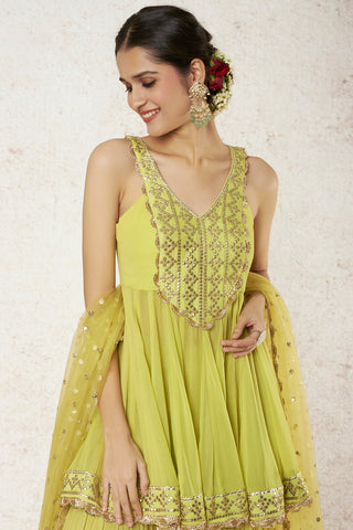 Gopi Vaid-Jazeera Lime Green Peplum Sharara Set-INDIASPOPUP.COM