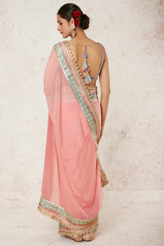 Gopi Vaid-Imroz Pink Drape Sari And Blouse-INDIASPOPUP.COM