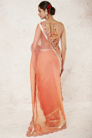 Gopi Vaid-Uzvi Coral Sari And Blouse-INDIASPOPUP.COM