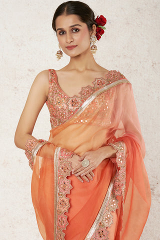 Gopi Vaid-Uzvi Coral Sari And Blouse-INDIASPOPUP.COM