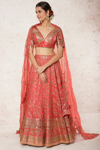 Gopi Vaid-Shaakh Coral Lehenga Set-INDIASPOPUP.COM