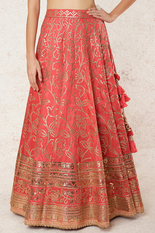 Gopi Vaid-Shaakh Coral Lehenga Set-INDIASPOPUP.COM