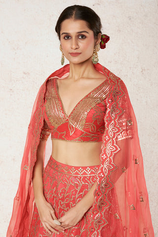 Gopi Vaid-Shaakh Coral Lehenga Set-INDIASPOPUP.COM