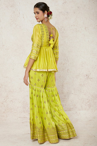 Gopi Vaid-Bousni Lime Green Gharara Set-INDIASPOPUP.COM