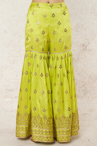 Gopi Vaid-Bousni Lime Green Gharara Set-INDIASPOPUP.COM