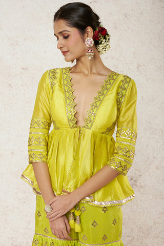 Gopi Vaid-Bousni Lime Green Gharara Set-INDIASPOPUP.COM