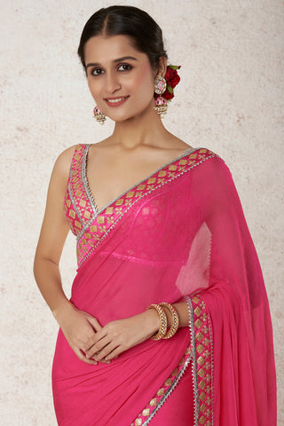 Gopi Vaid-Anupa Rani Pink Draped Sari And Blouse-INDIASPOPUP.COM