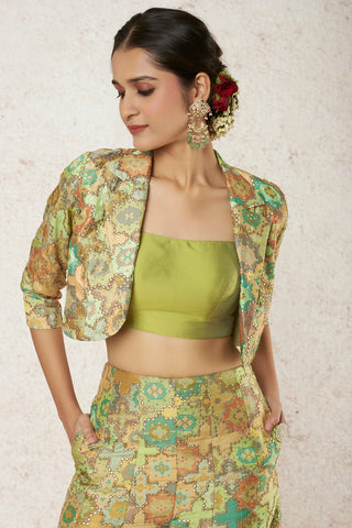 Gopi Vaid-Shabnam Green Short Jacket And Pant Set-INDIASPOPUP.COM