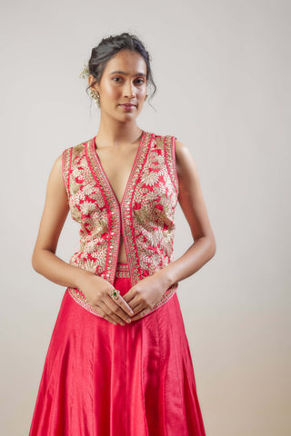 Akansha Red Skirt And Blouse by Gopi Vaid available on Indiaspopup