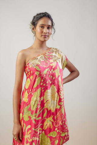 Nupur Cranberry One-Shoulder Top And Sharara by Gopi Vaid available on Indiaspopup