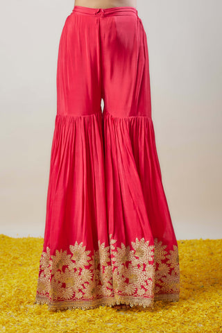 Nupur cranberry one-shoulder top and sharara