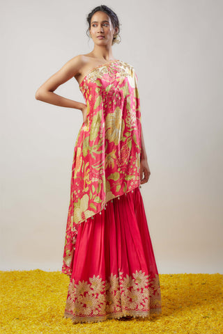 Nupur cranberry one-shoulder top and sharara