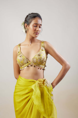 Divya Yellow Ruffle Sari Set by Gopi Vaid available on Indiaspopup