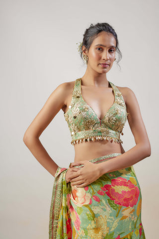 Disha mint green ruffle sari and blouse