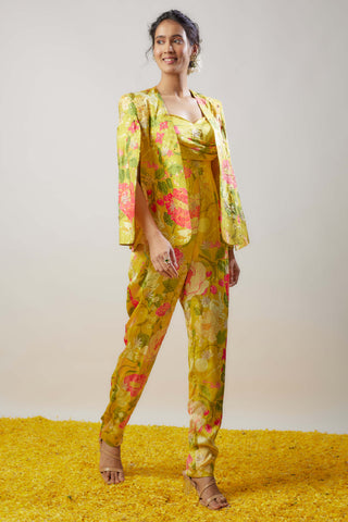 Alicia Yellow Jumpsuit With Blazer by Gopi Vaid available on Indiaspopup