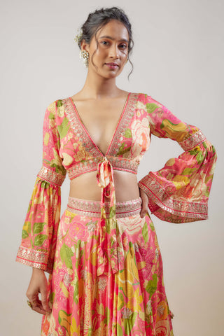 Arina Pink Skirt And Blouse by Gopi Vaid available on Indiaspopup