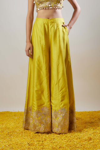 Parul Yellow Jacket And Palazzo Set by Gopi Vaid available on Indiaspopup