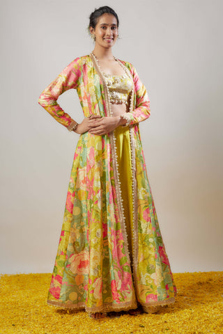 Parul Yellow Jacket And Palazzo Set by Gopi Vaid available on Indiaspopup