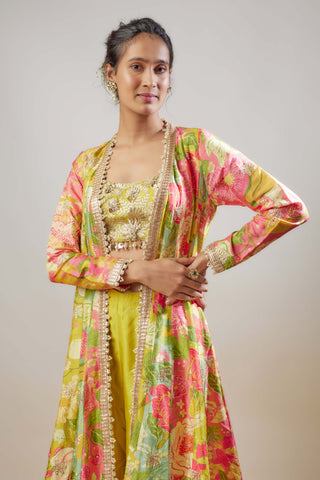 Parul Yellow Jacket And Palazzo Set by Gopi Vaid available on Indiaspopup