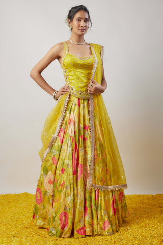 Shaila Yellow Lehenga Set by Gopi Vaid available on Indiaspopup