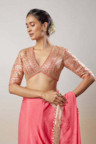 Maya Pink Sari And Blouse by Gopi Vaid available on Indiaspopup