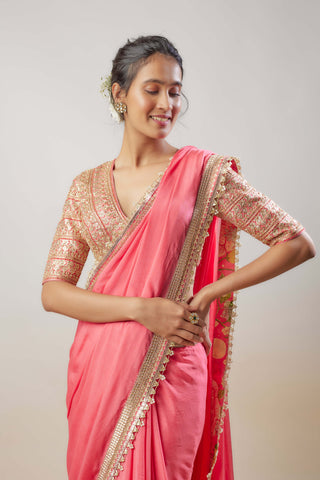 Maya Pink Sari And Blouse by Gopi Vaid available on Indiaspopup