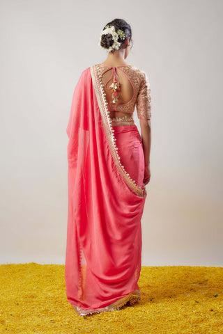 Maya Pink Sari And Blouse by Gopi Vaid available on Indiaspopup