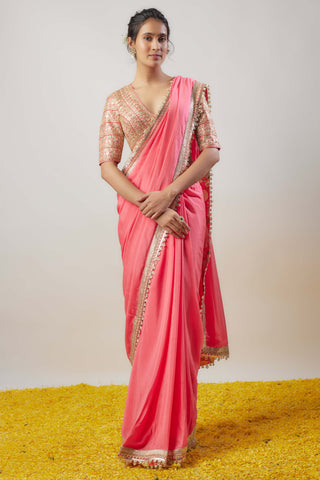 Maya Pink Sari And Blouse by Gopi Vaid available on Indiaspopup