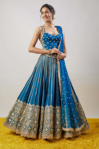 Nila Blue Lehenga Set by Gopi Vaid available on Indiaspopup