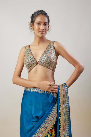 Sneha Blue Sari And Blouse by Gopi Vaid available on Indiaspopup