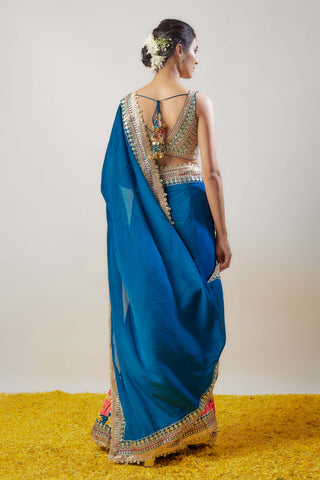 Sneha Blue Sari And Blouse by Gopi Vaid available on Indiaspopup