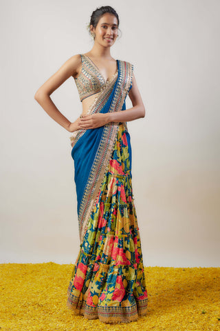 Sneha Blue Sari And Blouse by Gopi Vaid available on Indiaspopup