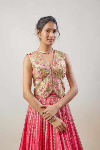 Nitya Cranberry Skirt And Blouse by Gopi Vaid available on Indiaspopup