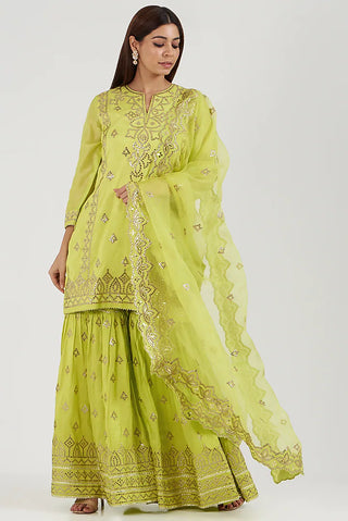 Gopi Vaid-Twisha Lime Green Gharara Set-INDIASPOPUP.COM