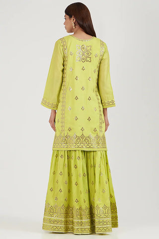 Gopi Vaid-Twisha Lime Green Gharara Set-INDIASPOPUP.COM