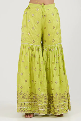 Gopi Vaid-Twisha Lime Green Gharara Set-INDIASPOPUP.COM