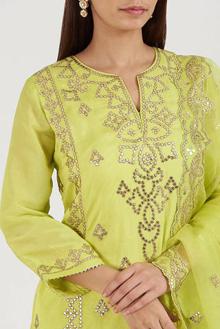 Gopi Vaid-Twisha Lime Green Gharara Set-INDIASPOPUP.COM