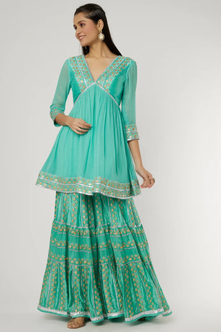 Gopi Vaid-Shofie Blue Kurta With Sharara-INDIASPOPUP.COM