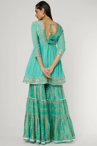 Gopi Vaid-Shofie Blue Kurta With Sharara-INDIASPOPUP.COM