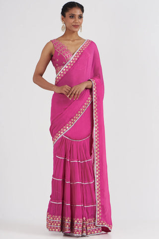 Gopi Vaid-Sanvi Pink Draped Sari And Blouse-INDIASPOPUP.COM