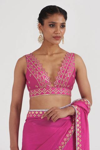 Gopi Vaid-Sanvi Pink Draped Sari And Blouse-INDIASPOPUP.COM