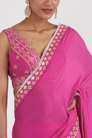 Gopi Vaid-Sanvi Pink Draped Sari And Blouse-INDIASPOPUP.COM