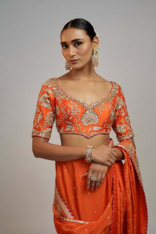 Gopi Vaid-Orange Fez Sari And Blouse-INDIASPOPUP.COM