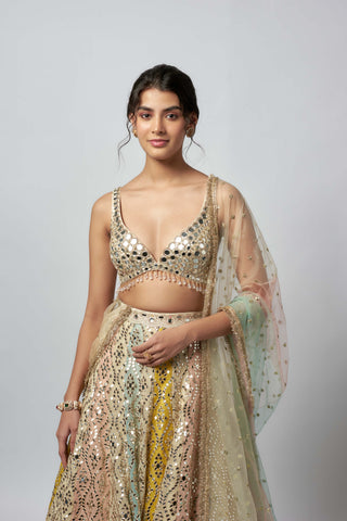 Ranjeeta Multicolor Mirror Lehenga Set by Gopi Vaid available on Indiaspopup