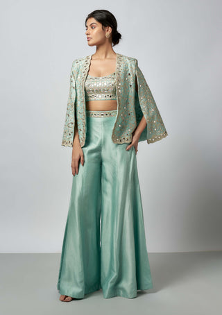 Ajala Powder Blue Pant And Cape Set by Gopi Vaid available on Indiaspopup