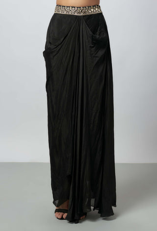 Namra black draped skirt and cape set