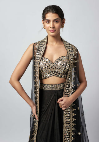 Namra Black Draped Skirt And Cape Set by Gopi Vaid available on Indiaspopup