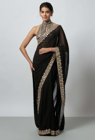 Ragini Black Sari And Blouse by Gopi Vaid available on Indiaspopup